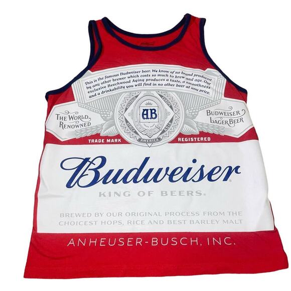 Budweiser Tee T-shirt tank top graphic printed red/white/blue men's beer SZ M - Picture 2 of 7